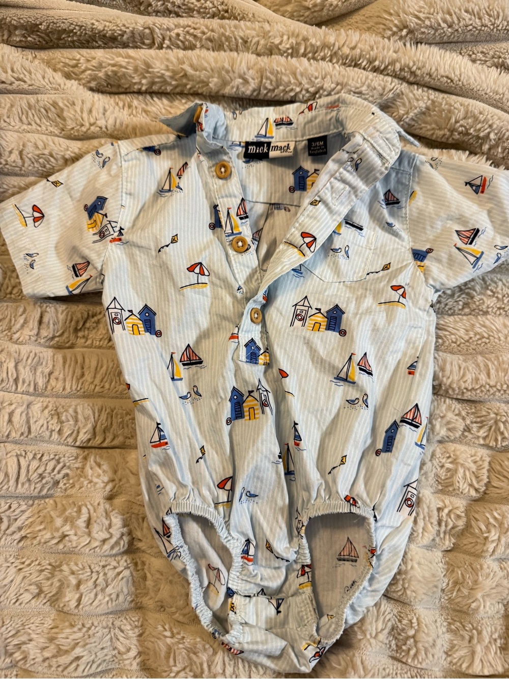 MickMackBaby Light Blue Nautical Print Short-Sleeve Bodysuit
